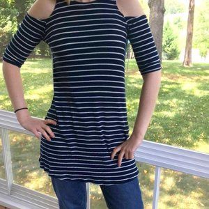 Blue and white striped tunic